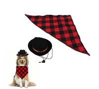 Pet Costumes， Adjustable Pet Cowboy Costume Set, Cartoon Mini Pet Clothes Set for Halloween Party (black+red grid)