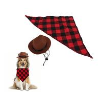 Pet Costumes， Adjustable Pet Cowboy Costume Set, Cartoon Mini Pet Clothes Set for Halloween Party (brown+red grid)