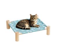 Pet Cot Elevated Dog Bed Washable - Wood 53x48x13cm 740g Indoor Outdoor - Raised Cat Hammock For Small Dogs Cats - Tropical Leaf Dinosaur Blue Alpaca