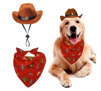 Pet Cowboy Costume, Cool Cowboy Outfits Hat & Bandana Set for Medium and Large Dogs Wild West Reusable Dog Cosplay Costume for Halloween, Birthdays and Carnival
