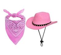 Pet Cowboy Costume Dog Halloween Costumes Mini Cowboy Hat Bandana Scarf West Accessories Pets Hat with Bandana for Halloween Christmas Birthday Parties (Pink)