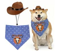 Pet Cowboy Costume Halloween Costumes for Dogs Cat Cowboy Hat with Bandana Scarf- Brown, Small (Bule, Medium)
