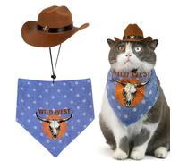 Pet Cowboy Costume Halloween Costumes for Dogs Cat Cowboy Hat with Bandana Scarf- Brown, Small (Bule, Small)