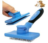 Pet Craft Supply Self Cleaning Grooming Slicker Pet Brush for Cats and Dogs Short Long Haired Fur Small Medium Large Metal Pin Bristle Comb Undercoat DeShedding DeMatting Detangler Puppy Kitten Blue