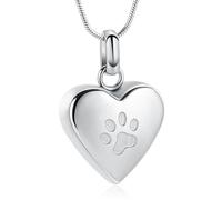 Pet Cremation Jewelry - Paw Print & Heart Urn Pendant Necklace Memorial Keepsake for Dog's & Cat's Ashes