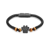 Pet Cremation Jewelry Paw Print Urn for Ashes Leather Wristband Cuff Bangle Keepsake Dog Cat Memorial Gift-Black-20cm