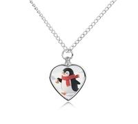 Pet Cremation Necklace for Ashes - Memorial Jewelry for Dog/Cat with Funnel Kit, Heart Pendant & 27.6" Chain, Cute Penguin Urn Necklace Keepsake Gift for Pet Loss