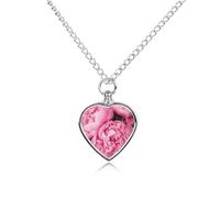 Pet Cremation Necklace for Ashes - Memorial Jewelry for Dog/Cat with Funnel Kit, Heart Pendant & 27.6" Chain, Pink Peony Urn Necklace Keepsake Gift for Pet Loss