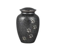 Pet Cremation Urn for Ashes with Paw Print Memorial Design, Solid Brass Handcrafted Vessel, Secure Top Lid, Keeps Remains Safe for Dogs Cats (6 Inch Grey)