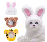 Pet Cute Hat TAIZER 3PCS Pet Headwear Hat Cat Hat Bunny Hat with Rabbit Ears Pet Cap Party Costume Headwear for Cat Kitten Puppy Adjustable Breathable Headwear for Pet Headband Bunny Ears Pet Hat