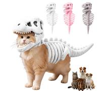 Pet Dark Dinosaur Costume,Soft Plush T-Rex Skeleton Halloween (White, S)