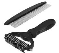 Pet Dematting Tool 2 Pack Double Sided Undercoat Rake & Dematting Comb for Cats and Dogs for Detangling Matted or Knotted Undercoat Hair(Black,L)