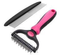 Pet Dematting Tool 2 Pack Double Sided Undercoat Rake & Dematting Comb for Cats and Dogs for Detangling Matted or Knotted Undercoat Hair(Red,L)