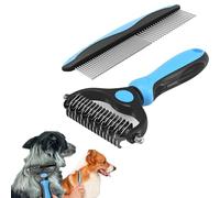 Pet Dematting Tool 2 Pack Double Sided Undercoat Rake & Dematting Comb for Cats and Dogs for Detangling Matted or Knotted Undercoat Hair(Blue,S)