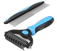 Pet Dematting Tool 2 Pack Double Sided Undercoat Rake & Dematting Comb for Cats and Dogs for Detangling Matted or Knotted Undercoat Hair(Blue,S)