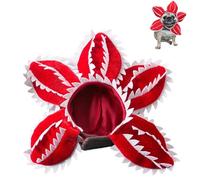 Pet Demon Dog Costume Funny Carnivorous Plant Dog Adjustable Hat Costume with Soft Material Flower Accents for Cosplay Party Photo Props Pet Accessories Secure Fit-L (Red,L)