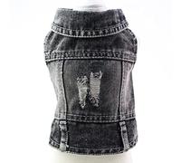 Pet Denim Jacket Coat Hole Design Cat Dog Denim Vest Cat Dog Denim Coat Spring And Summer Pet Solid Color Clothing Coat,Black,M