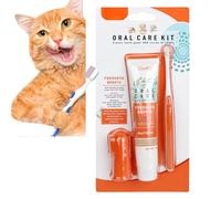 Pet Dental Care Set - Dog & Cat Toothbrush and Toothpaste, Finger Toothbrush, Teeth Cleaning Products, Dental Kit Against Bad Breath (Beef Flavor)