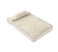 Pet Detachable Washable Imitation Linen Plaid Soft And Comfortable Pillow Cat Bed All Year Round Universal Dog Sleeping Pad(Khaki,7550cm(20Within Jin))