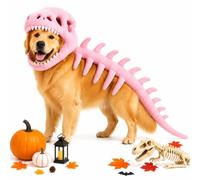 Pet Dinosaur Costume, 31.4inch Halloween 3D Skeleton Design Costume for Medium To Large Dogs, Realistic Dino Outfit For Pet Cosplay Party Family, Round and Chubby Body,Adorably Silly Pink