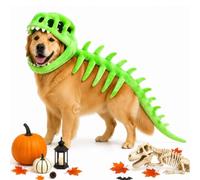 Pet Dinosaur Costume, 31.4inch Halloween 3D Skeleton Design Costume for Medium To Large Dogs, Realistic Dino Outfit For Pet Cosplay Party Family, Round and Chubby Body,Adorably Silly Green