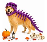 Pet Dinosaur Costume, 31.4inch Halloween 3D Skeleton Design Costume for Medium To Large Dogs, Realistic Dino Outfit For Pet Cosplay Party Family, Round and Chubby Body,Adorably Silly Purple