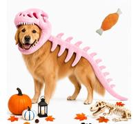 Pet Dinosaur Costume - 3D Skeleton Design Glow in the Dark, Cozy Plush 3D Halloween Dog Skeleton Costume, Realistic Dinosaur Skeleton Costume for Pet, Halloween Dino Pet Outfit (80CM,Pink)