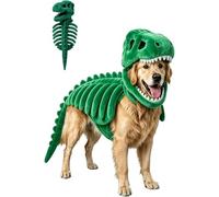 Pet Dinosaur Costume, 3D Soft Plush T-Rex Skeleton Halloween Costume for Dogs, Cosplay Clothes for Medium & Large Dog, Plush Halloween Pet Hood Outfit Glow in Dark，green：120CM