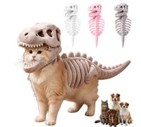 Pet Dinosaur Costume - Soft Plush Skeleton Fancy Dress with Skull Headpiece, Comfortable Pet Outfit for Halloween Parties, Cosplay & Photoshoots (Grey-L)