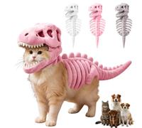 Pet Dinosaur Costume - Soft Plush Skeleton Fancy Dress with Skull Headpiece, Comfortable Pet Outfit for Halloween Parties, Cosplay & Photoshoots (Pink-M)
