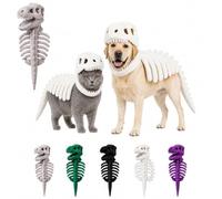Pet Dinosaur Costume, Soft Plush T-Rex Skeleton Halloween Costume for Dogs Cosplay Clothes for Medium & Large Dog and Cats Funny Adorable Dino Outfits Big Breeds for Party Family (White,47.2in)