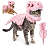 Pet Dinosaur Costume, Soft Plush T-Rex Skeleton Halloween Costume for Dogs Cosplay Clothes for Medium Large Dog and Cats Funny Adorable Glow in the Dark Dino Outfits For Party Family (Pink, M-35cm)