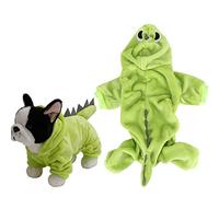 Pet Dinosaur Costume Warm Clothing for Dogs Cats Green Winter Coral Fleece Four Feet (S)