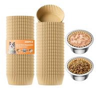 Pet Disposable Bowl Liners, Small Paper Dish Pads for Cats & Small Dogs, Round Feeding Station Inserts, Compatible with Dry or Wet Food, Leak-Resistant Meal Mats, 300 Count, Brown