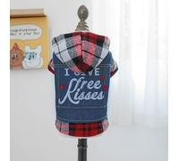 Pet Dog and cat Clothing Source Factory, Spring and Autumn Casual Denim Jacket, Two-Legged Clothing (Kiss Kiss Denim Clothes, X-Small)