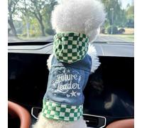 Pet Dog and cat Clothing Source Factory, Spring and Autumn Casual Denim Jacket, Two-Legged Clothing (Plaid Star Denim Shirt - Green and White, Medium)