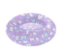 Pet Dog Bed Donut Cuddler Fluffy Orthopedic Dog Bed for Medium Size Pets Sleeping S Cute Teeth and Objects Dental Care on Purple