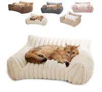 Pet Dog Bed Sofa, Sofa Memory Foam Pet Bed, Long-23.6/29.9/35.4in Indoor Supportive Cat Sofa with Non Slip Bottom and Washable Cover for Cats Dogs (White, M:76 * 50 * 25cm/29.9 * 19.7 * 9.8in)