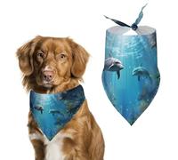 Pet Dog Birthday Bandanas Blue Ocean Underwater Fish Washable Printing Bib Scarf Accessories Pet Triangle Bid Scarf Kerchief for Dogs Or Cats
