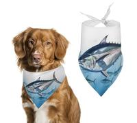 Pet Dog Birthday Bandanas Bluefin Tuna Thunnus Washable Printing Bib Scarf Accessories Pet Triangle Bid Scarf Kerchief for Dogs Or Cats