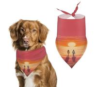 Pet Dog Birthday Bandanas Couple Watching Sunrise Washable Printing Bib Scarf Accessories Pet Triangle Bid Scarf Kerchief for Dogs Or Cats