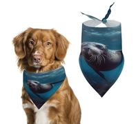 Pet Dog Birthday Bandanas Underwater Sea Lion Washable Printing Bib Scarf Accessories Pet Triangle Bid Scarf Kerchief for Dogs Or Cats