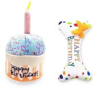 通用 Pet Dog Cake & Bone Squeaky Soft Plush Toy - Celebrate Your Dog's Birthday