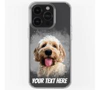 Pet Dog Cat Animal Portrait Phone Cover Personalised Case in CLEAR Silicone, Custom Paint Brush Effect for iPhone 11 12 13 14 15 16 Samsung Galaxy S21 S22 S23 S24 Ranges: Grey CUSTOMISE
