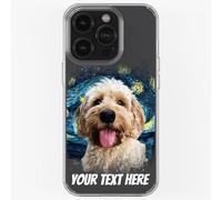 Pet Dog Cat Animal Portrait Phone Cover Personalised Case in CLEAR Silicone, Custom Paint Brush Effect for iPhone 11 12 13 14 15 16 Samsung Galaxy S21 S22 S23 S24 Ranges: Starry CUSTOMISE
