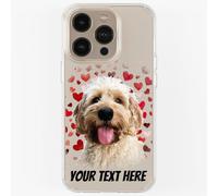 Pet Dog Cat Animal Portrait Phone Cover Personalised Case in CLEAR Silicone, Custom Paint Brush Effect for iPhone 11 12 13 14 15 16 Samsung Galaxy S21 S22 S23 S24 Ranges: Hearts CUSTOMISE