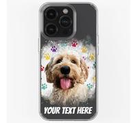 Pet Dog Cat Animal Portrait Phone Cover Personalised Case in CLEAR Silicone, Custom Paint Brush Effect for iPhone 11 12 13 14 15 16 Samsung Galaxy S21 S22 S23 S24 Ranges: Paw Print CUSTOMISE