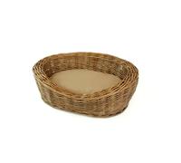 Pet Dog Cat Bed Wicker Willow Basket Round in Brown with Cushion - Small