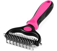 Pet Dog & Cat Dematting Comb Pink - Deshedding Grooming Brush for Removing Loose Fur, Mats & Tangles, Stainless Steel Undercoat Rake for Long & Short Hair Pets