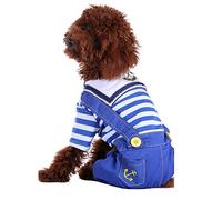 Pet Dog Cat Navy Suit Puppy T-Shirt Cool Spring Summer Striped Pants Strap Clothes (M(Chest*Length*Neck 15.75 * 11.81 * 10.63 Inch), Blue)